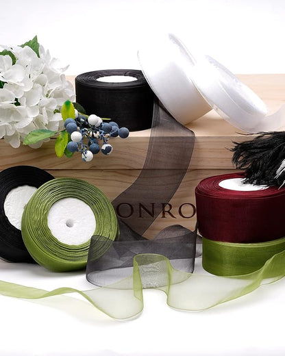 2 Roll Saga GreenOrganza Ribbon 1.5 Inch - 100 Yards for Wedding Gift Wrapping, Invitations & Party Decoration