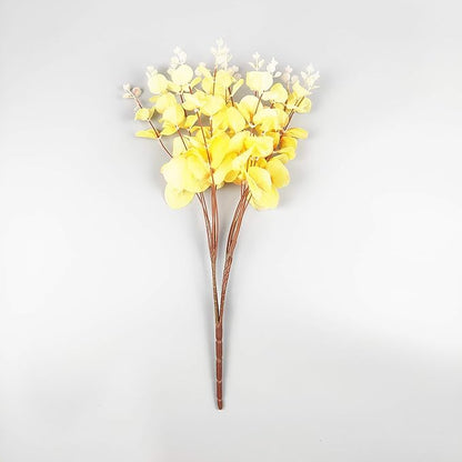 19" Faux Flowers Artificial Silk Silver Dollar Eucalyptus Stems Fake Plant for Vase Home Wedding Decor 3 Pcs (Yellow)