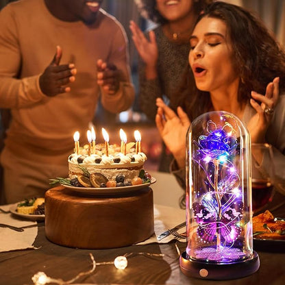 Christmas Rose Gifts for Women, Womens Gift for Christmas Rechargeable Galaxy Glass Rose Light Up Roses In Glass Dome Crystal Flower Butterfly Birthday Xmas Gifts for Women Wife Grandma Sister Purple