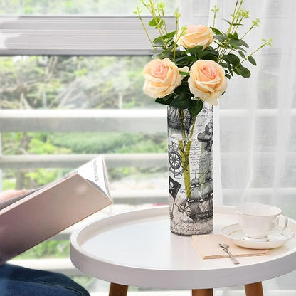 Flower Vase Clear Plastic Cylinder Vases Decor for Centerpieces Home Storage Office Weddings Pirate Skull Flags Sailing Ships 11.8 x 3.9 in