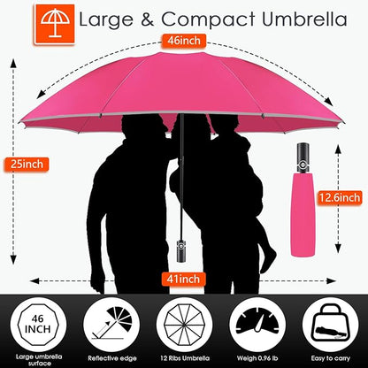Bodyguard Inverted Umbrella - Large Windproof for Rain & Sun, Compact Reverse With Reflective Stripe, Teflon-Coated for Women Men, Travel Folding With Cover Bag