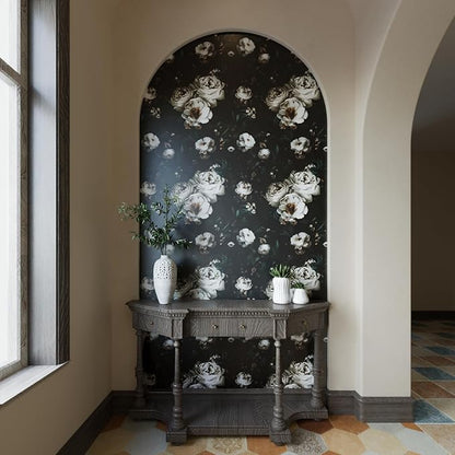 Dark Floral Wallpapr Peel and Stick Boho Wallpaper 17.5in x 118in Black Contact Paper Waterproof Self Adhesive Vintage Large Floral Wall Paper for Bedroom Walls Cabinet Decor