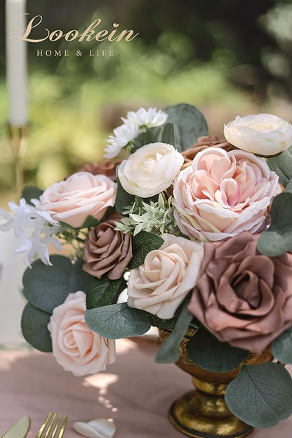 Lookein Artificial Flowers for DIY Wedding Decoration Bridal Bouquet Table Centerpieces Flower Wreaths Aisle Decoration Home Decor, Elegant Dusty Rose
