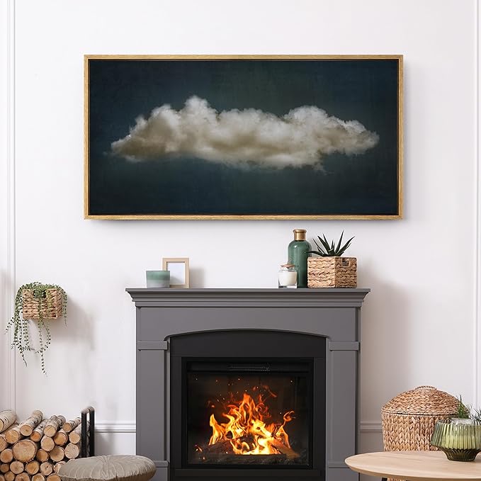 SIGNFORD Extra Large Framed Canvas Print Wall Art Single Fluffy Cloud on Dark Sky Minimalist Atmospheric Illustrations Modern Art Relax/Calm Warm for Living Room, Bedroom, Office - 60"x30"