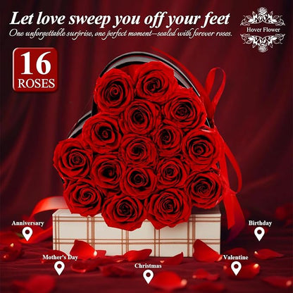 16 Forver Preserved Flowers in a Heart Box, Flowers for Her,Eternal Roses Flowers for Delivery Prime, Flowers Birthday Gifts for Women Mom Grandma Wife - Red