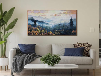 Arjun Forest Landscape Wall Art Canvas Framed, Misty Nature Wall Art for Living Room Painting Scenery Tree Picture Artwork for Bedroom Office Home Wall Decor, Large 40"x20"