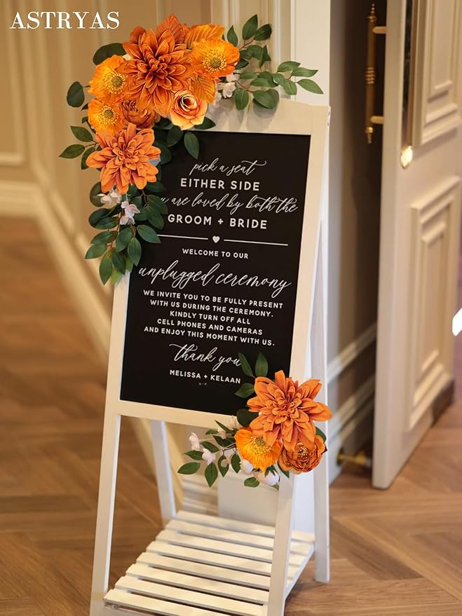 ASTRYAS Orange Artificial Flowers Combo Set, Orange Peonies Dalia Flower for DIY Wedding Bouquet Bridal Baby Shower Decorations Party Table Centerpieces Cake Silk Floral Arrangement Home Decor