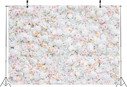 BELECO 15x10ft Fabric Flower Wall Backdrop Pink White Roses Flowers Floral Wall Background Backdrop Valentine's Day Party Engagement Newborn Baby Shower Birthday Wedding Photoshoot Studio Props