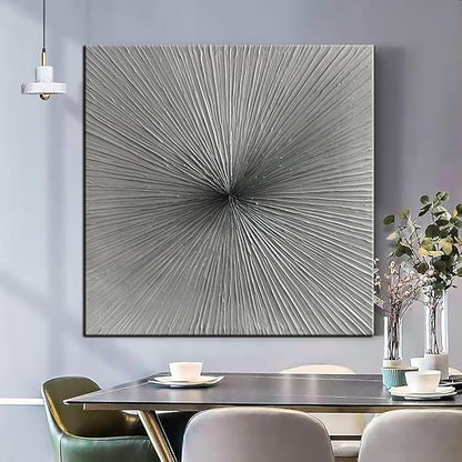 3D Abstract Art Oil Paintings on Canvas Texture Silver Gray Color Abstract Artwork Modern Home Decor Canvas Wall Art Ready to Hang for Living Room Bedroom 30x30inch