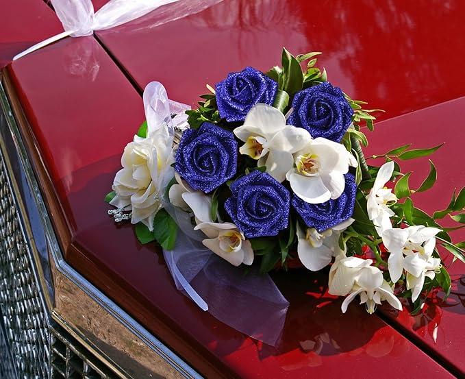 IPOPU Foam Roses,50pcs Royal Blue Glitter Roses Glitter Flowers Foam Flowers with Stem for DIY Wedding Bridal Bouquet Home Party Decoration(Royal Blue)