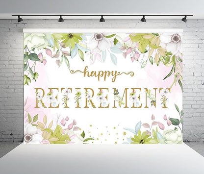 BELECO 12x10ft Fabric Floral Happy Retirement Backdrop Watercolor Leaves Flowers Retirement Background Retirement Party Decorations Banner Photo Booth Shoot Studio Props