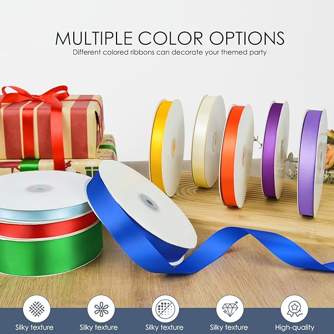 100 Yards 3/8 inch Satin Ribbon, Fabric Ribbon Solid Color Perfect for Gift Wrapping, Wedding, Handmade Bows, Floral Bouquets and Party Decoration(Dark Blue)