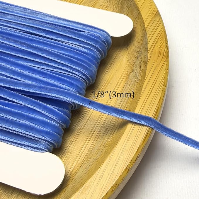 Chenkou Craft Blue 25 Yards 1/8" 3mm Velvet Ribbon Lots Bulk (Blue, 1/8"(3mm))