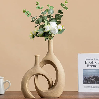 Intertwined Couple Vase Set - 2-Piece Ceramic Vases for Anniversary/Wedding Gifts, Rustic Farmhouse Decorative Vase for Living Room/Dresser, Gifts for Couples (His & Hers)