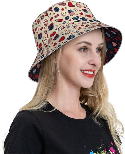 Bucket Hat Double-Side-Wear Reversible Sun Hat Beach Travel Hiking for Women Men