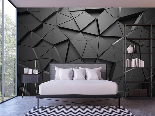 Cliouar-Black Geometric Figures 3D Wallpaper Mural 103" x 69"(Not Self-Adhesive)