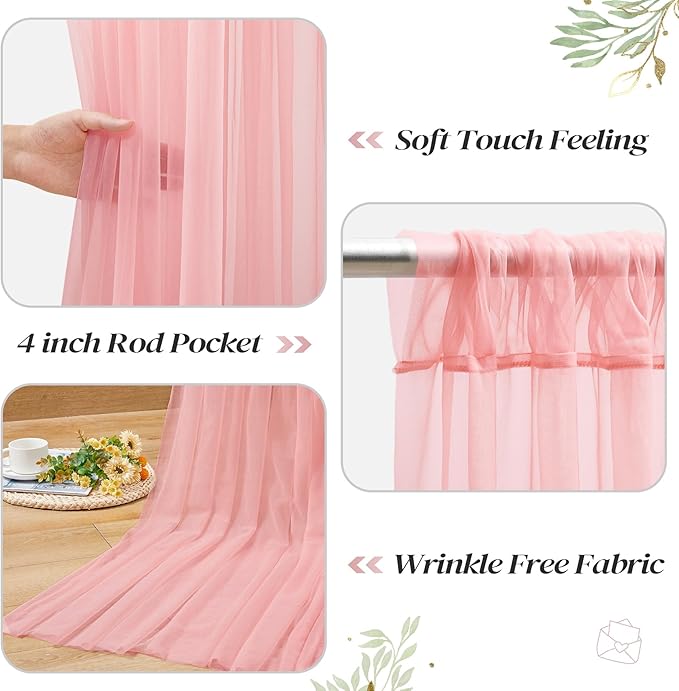 10ft x 10ft Dusty Rose Backdrop Curtain with Lights String for Parties, Sheer Tulle Wedding Photo Backdrops Drapes for Baby Shower Birthday Party Decorations Background for Photography