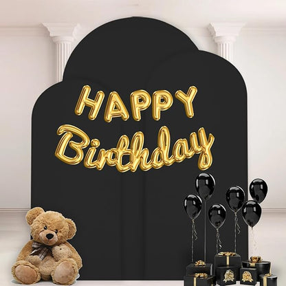 WEERRW Wedding Arch Cover Black Spandex Fitted Set of 3 Balloon Arch Stand Covers Round Top Chiara Stretchy Backdrop for Birthday Party Baby Shower Banquet Decoration (6FT, 6.6FT, 7.2FT)