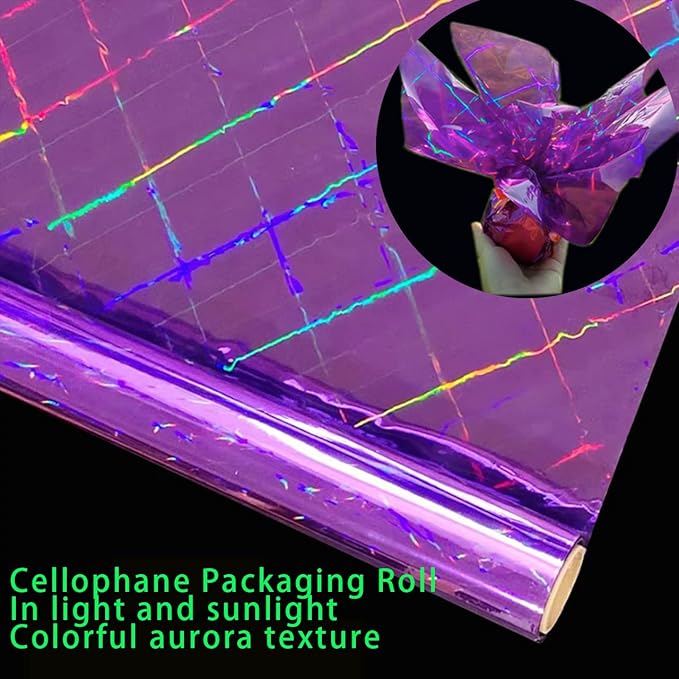 CMFYHM Iridescent Violet Cellophane Wrap Roll I 34 In Wide X 50 Ft Long I Colorful Cello Perfect For Baskets,Gifts, Treats,Birthday Holiday Wedding Floral, Party Arts Crafts Decoration (Violet)