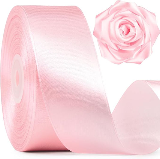 1-1/2 Inch Wide Baby Pink Satin Ribbon, 50 Yards Solid Polyester Fabric Ribbon for Roses Making, Gift Wrapping, Christmas, Wedding Decorations, Crafts, Bows, Flower Bouquets