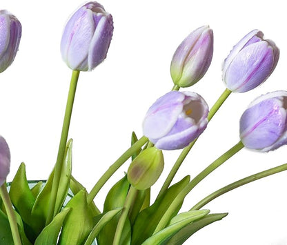 15pcs Artificial Tulips Flowers, Real Touch Latex Bouquet, Fake Tulips for Office Wedding Party Home Kitchen Garden Decoration-B Lavender