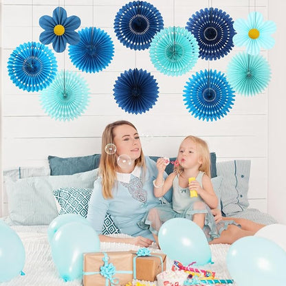zilue Paper Fans Party Decorations Paper Flowers Decorations for Wall Classroom Floral Backdrop Baby Shower Birthday Party Flower Wall Decor Pack of 11 Blue