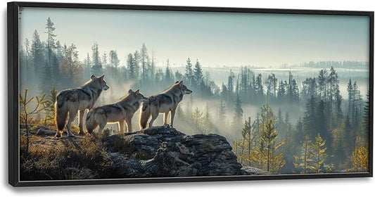 Framed Large Pictures Wall Art for Living Room, Forest Wolves Oversized Wall Decor Wolf Animal Canvas Print Painting Extra Large Framed Artwork for Bedroom Office 60"x30"