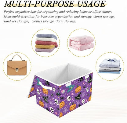 susiyo Skull Pumpkin Witch Hat Storage Bins with Lids and Carrying Handle Foldable Storage Boxes Organizer Containers Baskets Cube Shelf organizers for Clothes Toys Office