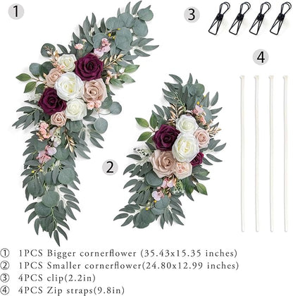 Ponatia Wedding Arch Flowers (Pack of 2), Artificial Burgundy & Nude & Ivory Wedding Flowers for Welcome Signs and Ceremony Reception