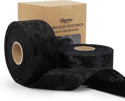 Black Velvet Ribbon for Halloween 1-1/2 inch Wide Double-Sided Glossy Fabric Ribbons for Christmas Tree Decor Gift Wrapping Flower Bouquet DIY Crafts 10Yd