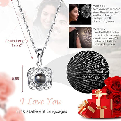 Preserved Real Rose with Heart Necklace , Eternal Flowers Gifts for Women, I Love You Gifts for Mom Wife Grandma Girlfriend, Christmas Valentines Mothers Day Anniversary Birthday Gifts Ideas (pink)