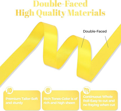 Daffodil Yellow Satin Ribbon, Double Faced 1/2 Inch X 50 Yards Daffodil Ribbon, Premium Satin Ribbon for Gift Wrapping, Crafts, Hair Bow Making, Sewing, Flower Bouquet, Wedding Party Decor