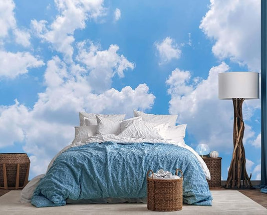 Clouds Wallpaper for Ceiling Blue Sky and White Cloud Wall Mural for Living Room Bedroom Bathroom(Not Self-Adhesive)