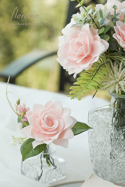 Floroom Artificial Gardenia Flowers 2.7" 25pcs Real Looking Blush Foam Fake Flowers with Stems for DIY Wedding Bouquets Pink Bridal Shower Centerpieces Floral Arrangements Party Tables Decorations
