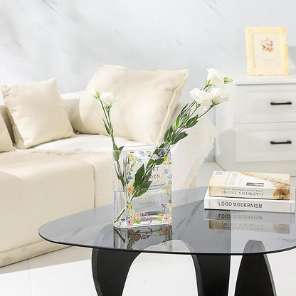 Glass Book Vase, Clear Book Vase for Flowers, Large Glass Vases, Modern Book Shaped Vases for Bedroom, Living Room, Office, Coffee Table, Bookshelf(Garden)