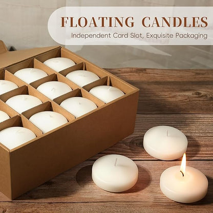 3 inch White Floating Candles 8-9 Hours Floating Candle for Centerpieces 36 Packs Unscented Floating Candles 3” Water Candles for Cylinder Vases, Pool, Wedding