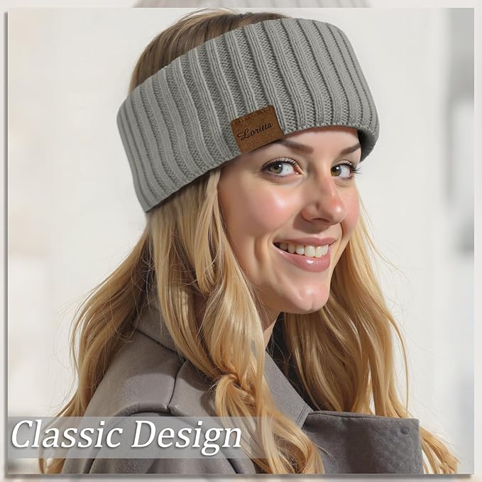 Loritta Womens Ear Warmers Headbands Winter Warm Fuzzy Cable Knit Head Wrap Fleece Lined Gifts