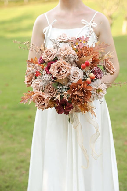 Artificial Flowers Combo Box Set Dusty Coffee Color Flower Leaf with Stems for DIY Wedding Bouquets Centerpieces Baby Shower Party Home Decorations