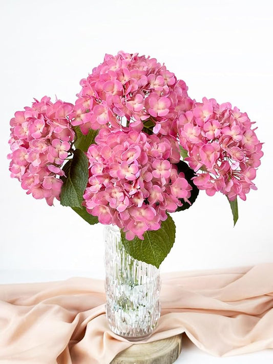4 Pcs 20'' Real Touch Hydrangeas Pink Artificial Hydrangeas Flowers Faux Latex Lifelike Hydrangea for Kitchen Living Room Porch Home Decor Baby Shower Party Wedding Table Centerpiece