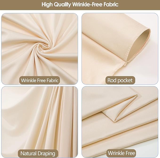 30x10ft Wrinkle Free Backdrop Curtain for Parties Soft Fabric Drapes Wedding Cream Curtain Backdrop for Birthday Party Decorations Background for Photography 5x10ft,6 Panels