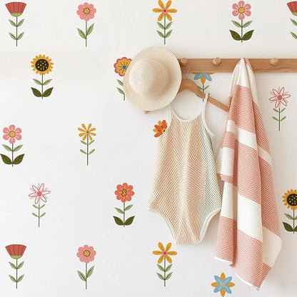 YouRfocus Boho Flower Wall Decals for Nursery & Kids Room – Set of 72 Floral Wall Stickers, Removable Peel and Stick Boho Home Decor, Pastel Wall Art (12 Sheets)