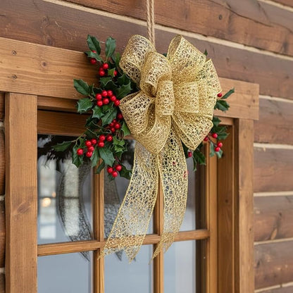CT CRAFT LLC Sparkling Glitter Mesh Wired Ribbon 2.5" x 10 Yards Gold for Christmas Home Decor Bow Gift Wrapping DIY Crafts Wreath