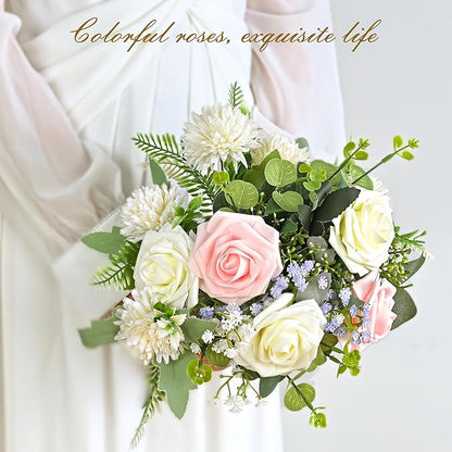 BLEUM CADE 36Pcs Artificial Flowers Fake Roses with Stems, Pink Boxed Foam Roses for DIY Bouquets Centerpieces Wedding Party Arrangement Bridal Shower Decor