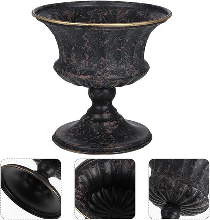 Vintage Metal Urn Planter, Farmhouse Bucket Flower Pots for Indoor Outdoor Plants, Tall Urn Planter, Garden Pillar Flowerpot, Desktop Ornament
