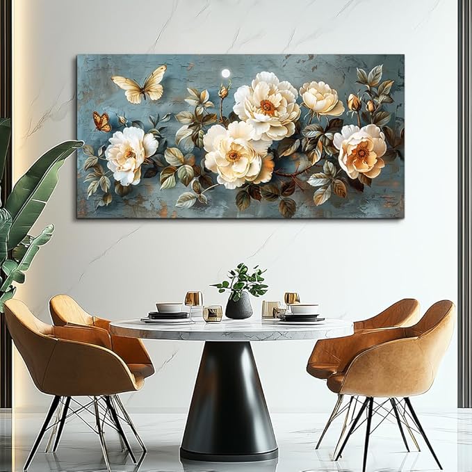 PHAOHUAXM Large Canvas Wall Decor Living Room For Wall Art For Bedroom Office Home Decor Abstract White Flower Wall Painting Printing Pictures Artwork Modern Restaurant Decoration Aesthetic 30"x60"