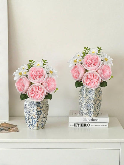 Peonies Artificial Flowers 22PCS Faux Pink Flowers Artificial Realistic Peony and Daisies Silk Flower Arrangements 14.5" Fake Flowers for Vase Centerpiece Wedding Party Home Decor DIY Bridal Bouquet