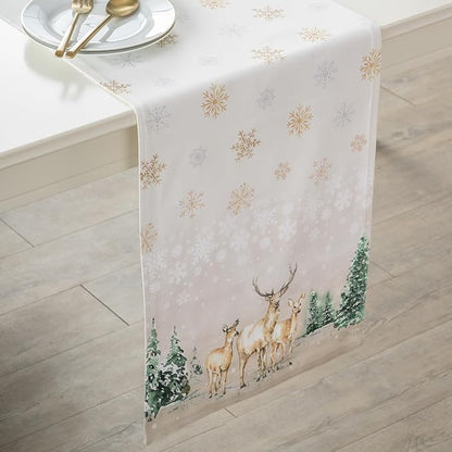 Maison d' Hermine Table Runner 100% Cotton Double Layer Table Runners 72 inches Long for Thanksgiving Christmas Decorations Home Kitchen Dining Party Wedding (Deer in The Woods, 14.5" x 72")