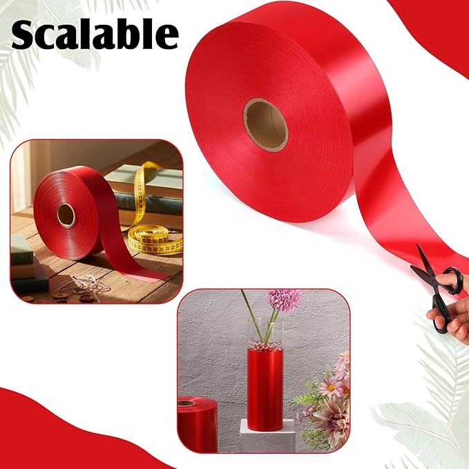 Syhood Outdoor Leaf Ribbon Floral Satin Ribbon for Crafts Aspidistra Waterproof Holiday Outdoor Decoration (4 Inch X 786 Yards,Red)
