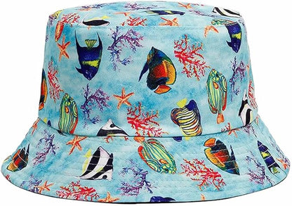 Quanhaigou Bucket Hat for Men Women,Packable Reversible Printed Sun Hats,Fisherman Outdoor Summer Travel Hiking Beach Caps