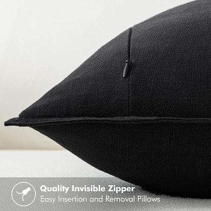 MIULEE Decorative Linen Pillow Covers 18x18 Inch Black Boho Farmhouse Neutral Couch Throw Pillows for Halloween Bed Pack of 2 Accent Modern Pillowcase Sofa Livingroom Home Decor